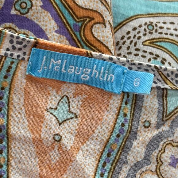 J. McLaughlin Orange Paisley Damask V Neck Tunic Top - Picture 7 of 8